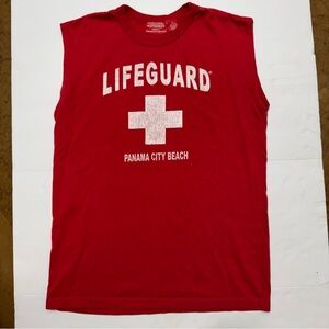 Adult Medium Authentic Red Lifeguard Sleeveless Shirt